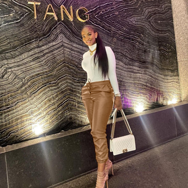 Fashion women's leggings all-match drawstring leather pants OL96077