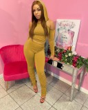 Sexy strappy split pleated trousers hooded suit L21907