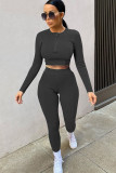 Pure color sexy small pit strip zipper pull two-piece suit AN5229