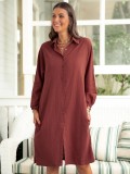 Autumn long solid color shirt loose casual long-sleeved dress TH556