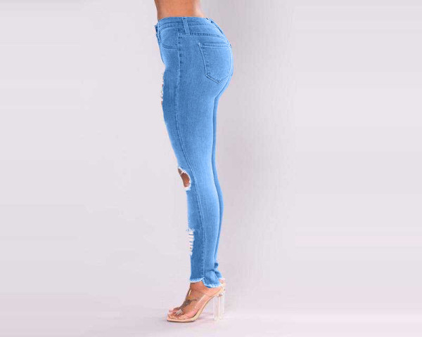 Women's jeans with ripped stretch denim feet pants OL721347