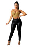Sexy European and American Slim Hot Rhinestone Solid Color Top SK6019