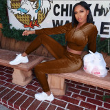 Women's Korean Fleece Hooded Jacket Slim Pants Two-Piece Women's Retro Suit W8244