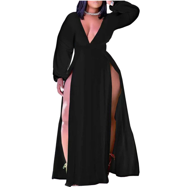 Women's sexy casual style long-sleeved V-neck long-sleeved dress H2296