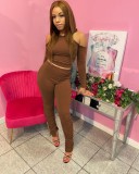 Sexy strappy split pleated trousers hooded suit L21907