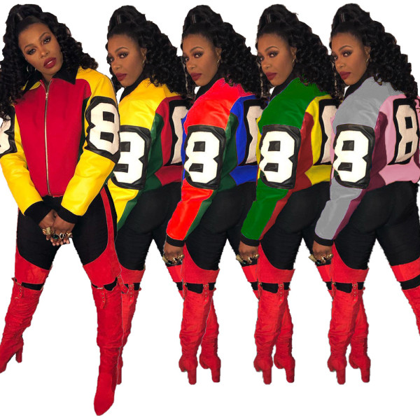 Women's Multicolor Colorblock Zip Lapel Jacket Jacket MN8330