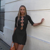 New hot style sexy stitching hollow tassel dress  6282DL