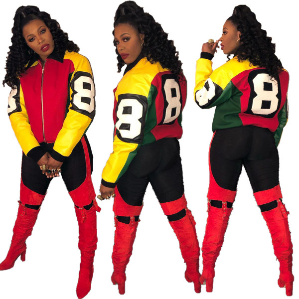 Women's Multicolor Colorblock Zip Lapel Jacket Jacket MN8330
