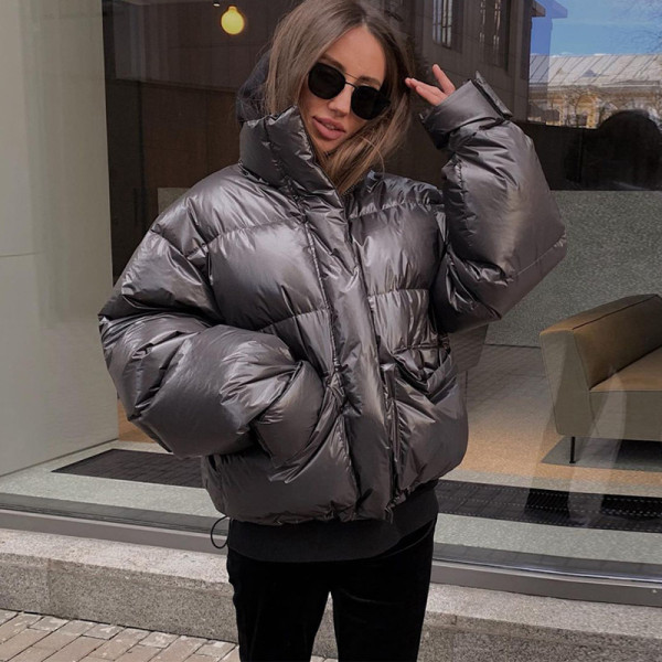 Women's 2021 new autumn and winter fashion zipper long-sleeved multi-pocket warm casual cotton jacket T186204A