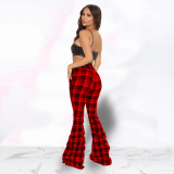 Retro plaid folded bell bottom pants HY5243