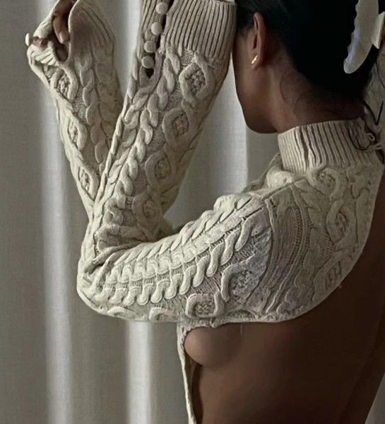 Twist woven knitted skirt 2021 autumn female slim sexy backless waist knit bag hip dress A001461