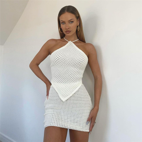 2021 Fall Women's New Style Halter Halter Vest, High Waist Bag, Knitted Skirt Set W21S05700