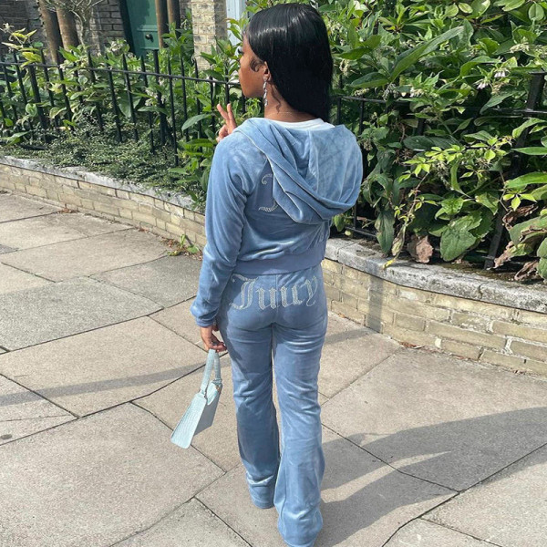 2021 autumn and winter women's new fashion hooded hot drilling velvet casual sports suit K21S06766