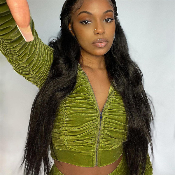2021 autumn women's new fashion pleated hooded velvet top sexy bag hip tight shorts suit K21S06556