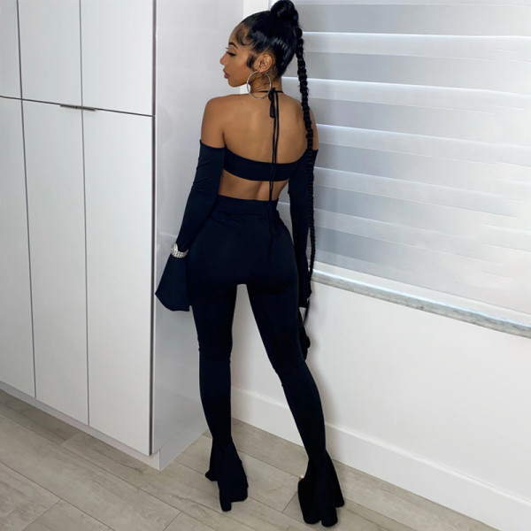 2021 Fall/Winter New Fashion Trend One-line Long Sleeve Top Slim Casual Pants Set S093412A