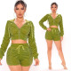 2021 autumn women's new fashion pleated hooded velvet top sexy bag hip tight shorts suit K21S06556