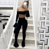 2021 Fall/Winter New Fashion Trend One-line Long Sleeve Top Slim Casual Pants Set S093412A