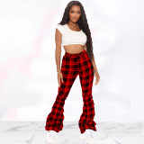 Retro plaid folded bell bottom pants HY5243