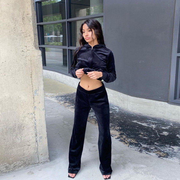 2021 autumn and winter women's new fashion hooded hot drilling velvet casual sports suit K21S06766