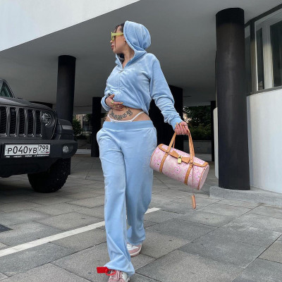 2021 autumn and winter women's new fashion hooded hot drilling velvet casual sports suit K21S06766