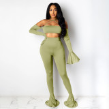 2021 Fall/Winter New Fashion Trend One-line Long Sleeve Top Slim Casual Pants Set S093412A