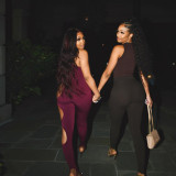 Women's summer new style high waist slim hip hips slanting shoulders open back side hollow sexy jumpsuit women K21Q04102 K21Q04102