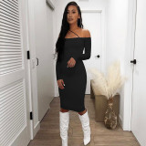 2021 autumn and winter new women's single-shoulder strap long-sleeved slim-fit hip-fit slim dress women K21D06821