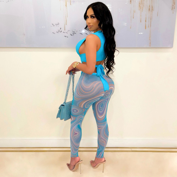 Sexy two-piece halter neck and chest printed trousers suit F312