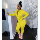 Women's two-piece solid color zipper fashion casual sports two-piece suit HM6345