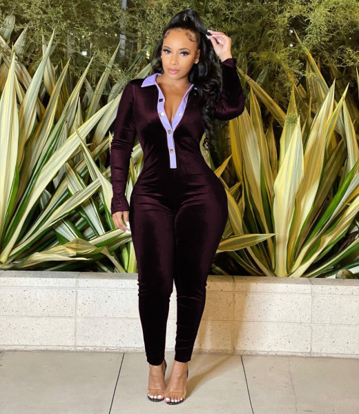 Sexy women's clothing solid color stitching slits slim-fit jumpsuit CQ137