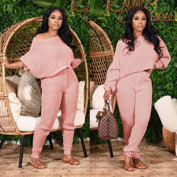 Two-piece winter solid color bat sleeve sweater M1125