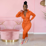Women's two-piece solid color zipper fashion casual sports two-piece suit HM6345