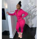 Women's two-piece solid color zipper fashion casual sports two-piece suit HM6345