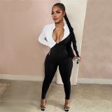 Sexy color block bodysuit HY5241