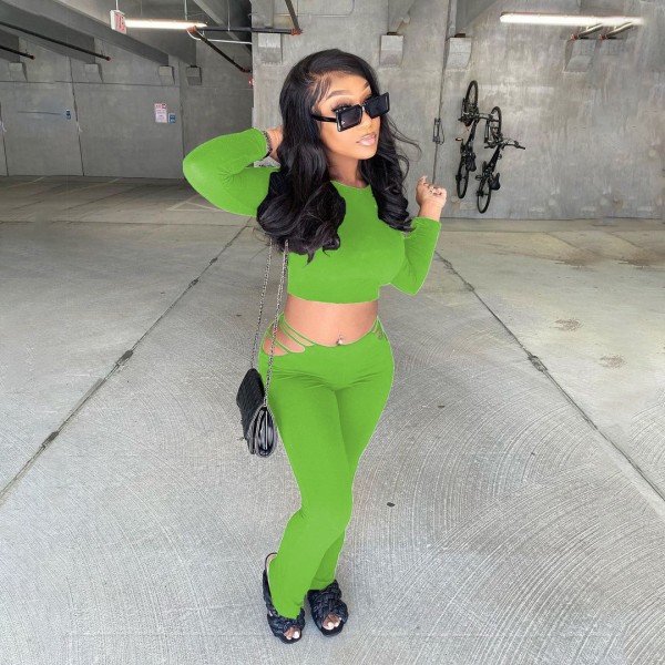 Women's fashion casual sexy low waist micro flared pants Slim autumn and winter long sports two-piece suit SM9207