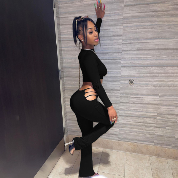 Women's fashion casual sexy low waist micro flared pants Slim autumn and winter long sports two-piece suit SM9207