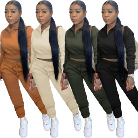 Leisure sports zipper long two-piece suit LY046