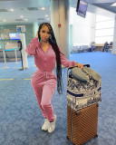 Korean velvet casual jumpsuit with zipper drawstring LY047