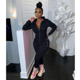 Women's two-piece solid color zipper fashion casual sports two-piece suit HM6345