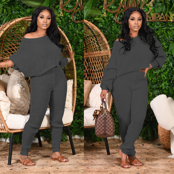 Two-piece winter solid color bat sleeve sweater M1125