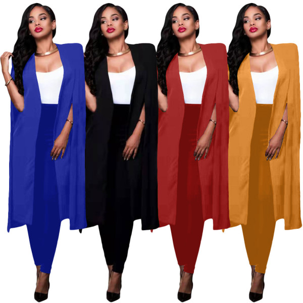 Fashionable women's clothing personality solid color long large cloak suit two-piece suit TK6198