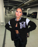 Sexy women's solid color stitching letter offset printing baseball uniform jacket CQ138