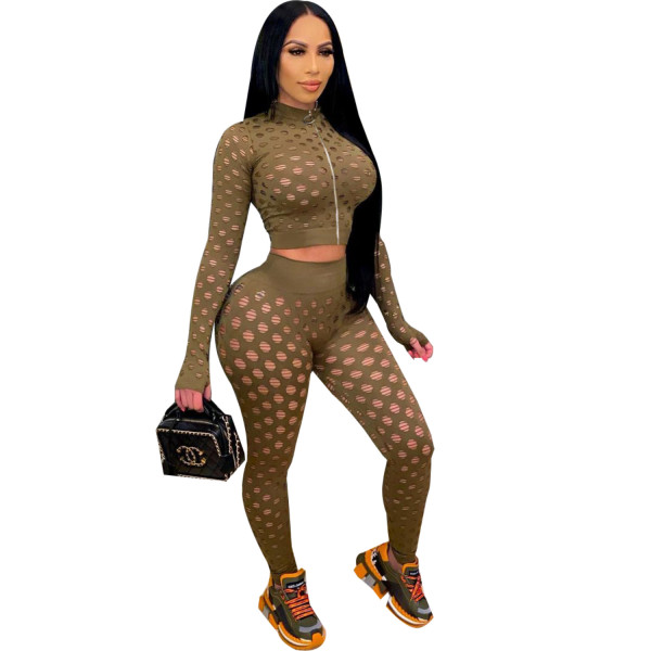Sexy ripped tight two-piece suit HY5240