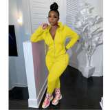 Women's two-piece solid color zipper fashion casual sports two-piece suit HM6345