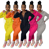 Women's two-piece solid color zipper fashion casual sports two-piece suit HM6345
