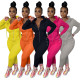 Women's two-piece solid color zipper fashion casual sports two-piece suit HM6345