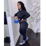 Women's two-piece solid color zipper fashion casual sports two-piece suit HM6345