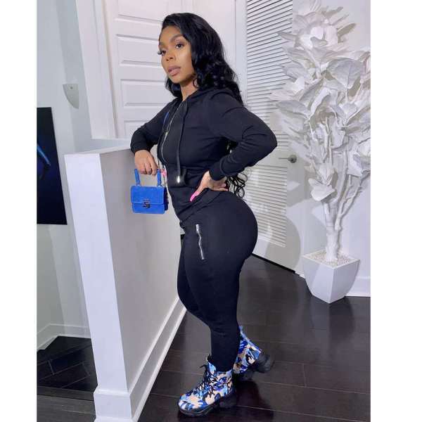Women's two-piece solid color zipper fashion casual sports two-piece suit HM6345