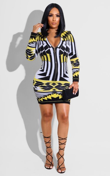 Sexy dress summer and autumn deep V slim long-sleeved hip club dress F302