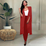 Fashionable women's clothing personality solid color long large cloak suit two-piece suit TK6198